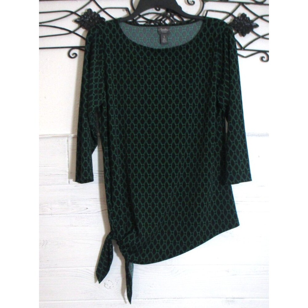 Chico's Travelers Women's Knit Top Size 1 US M Long Sleeve Multicolor Round Neck